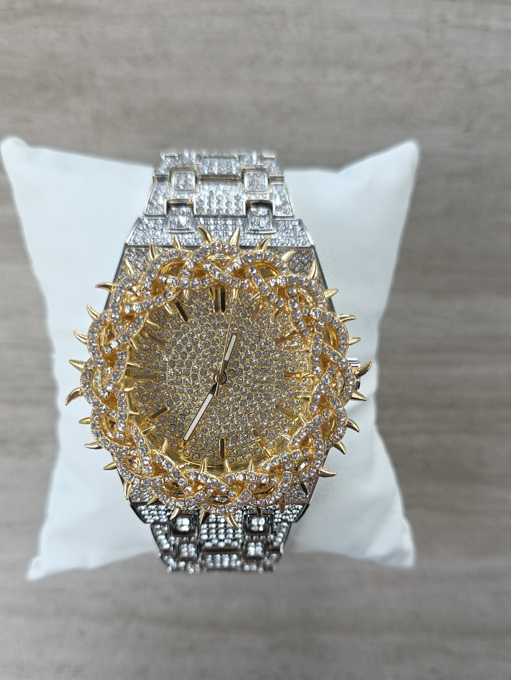 551.  Gold and Silver Pavé Crystal Statement Watch Crown Thorns